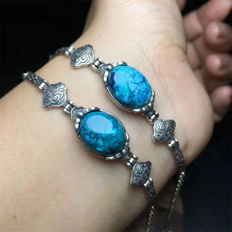 S925 Natural Chrysocolla Bracelet String Charms Handmade Fortune Energy Woman Amulet Jewelry Gift 1PCS