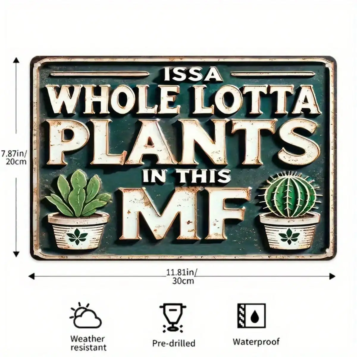 قطعة واحدة من نباتات القصدير Issa Hole Lotta - ديكور المنزل/الحديقة، لوحة فنية جدارية معدنية من الألومنيوم، 8 × 12 بوصة