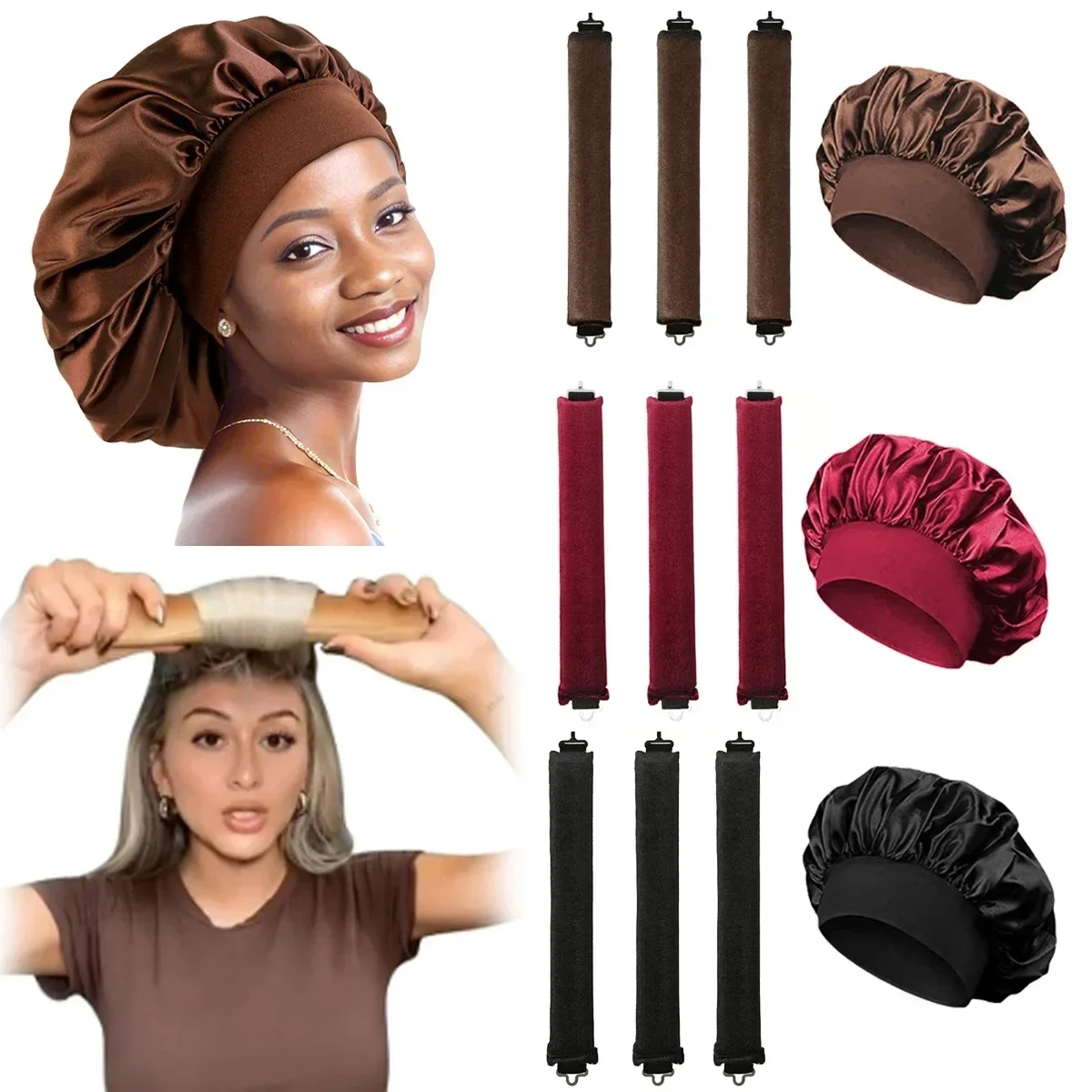 Heatless Curling Rod Headband No Heat Curl Foam Ribbon with Shower Sleeping Hat Sleeping Lazy Curler Silk Ribbon Hair Rollers