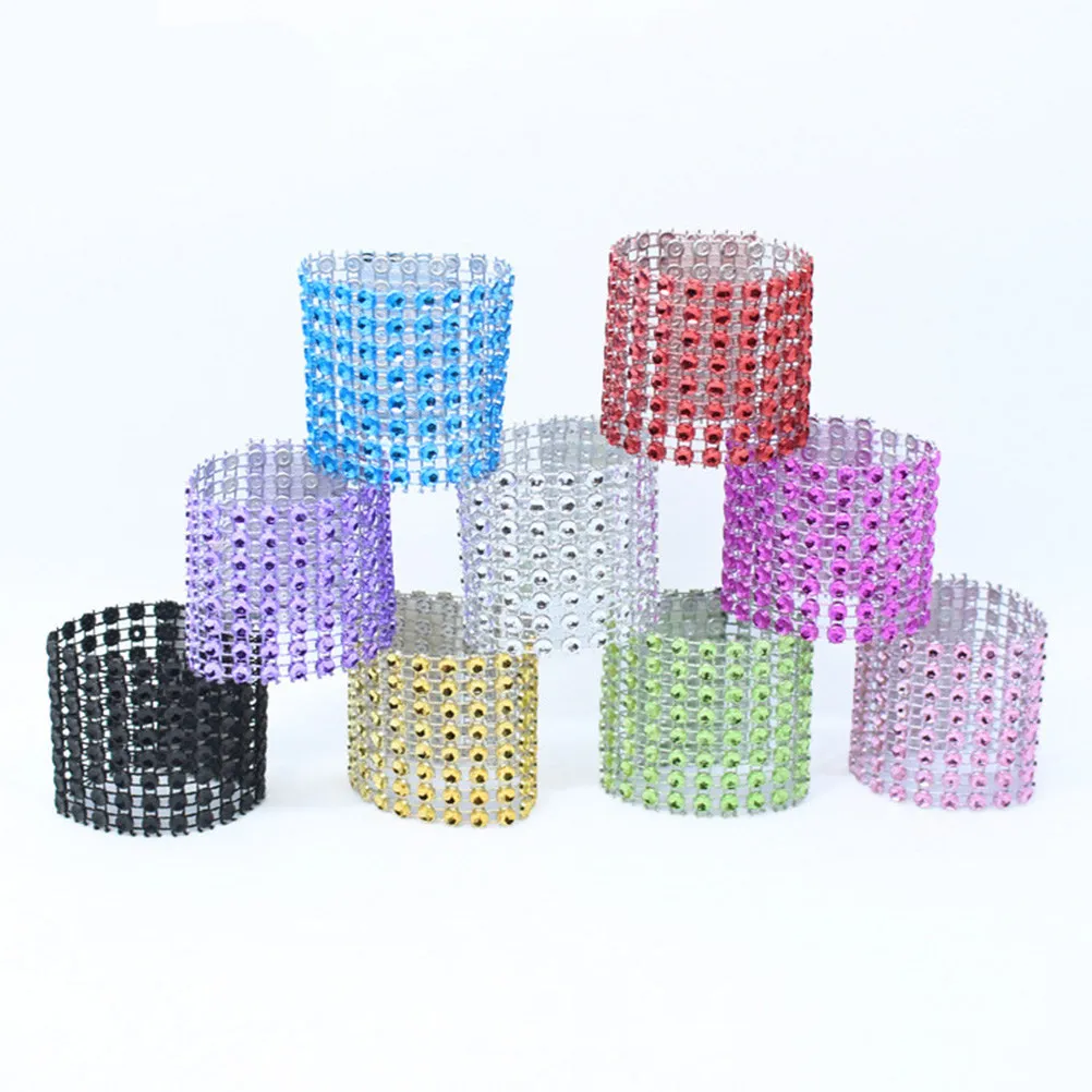 30Pcs Luxury Napkin Ring Set Elegant Rhinestone Decorative Napkin Buckle with 8 Rows Sparkling Simulated Diamonds for Wedding