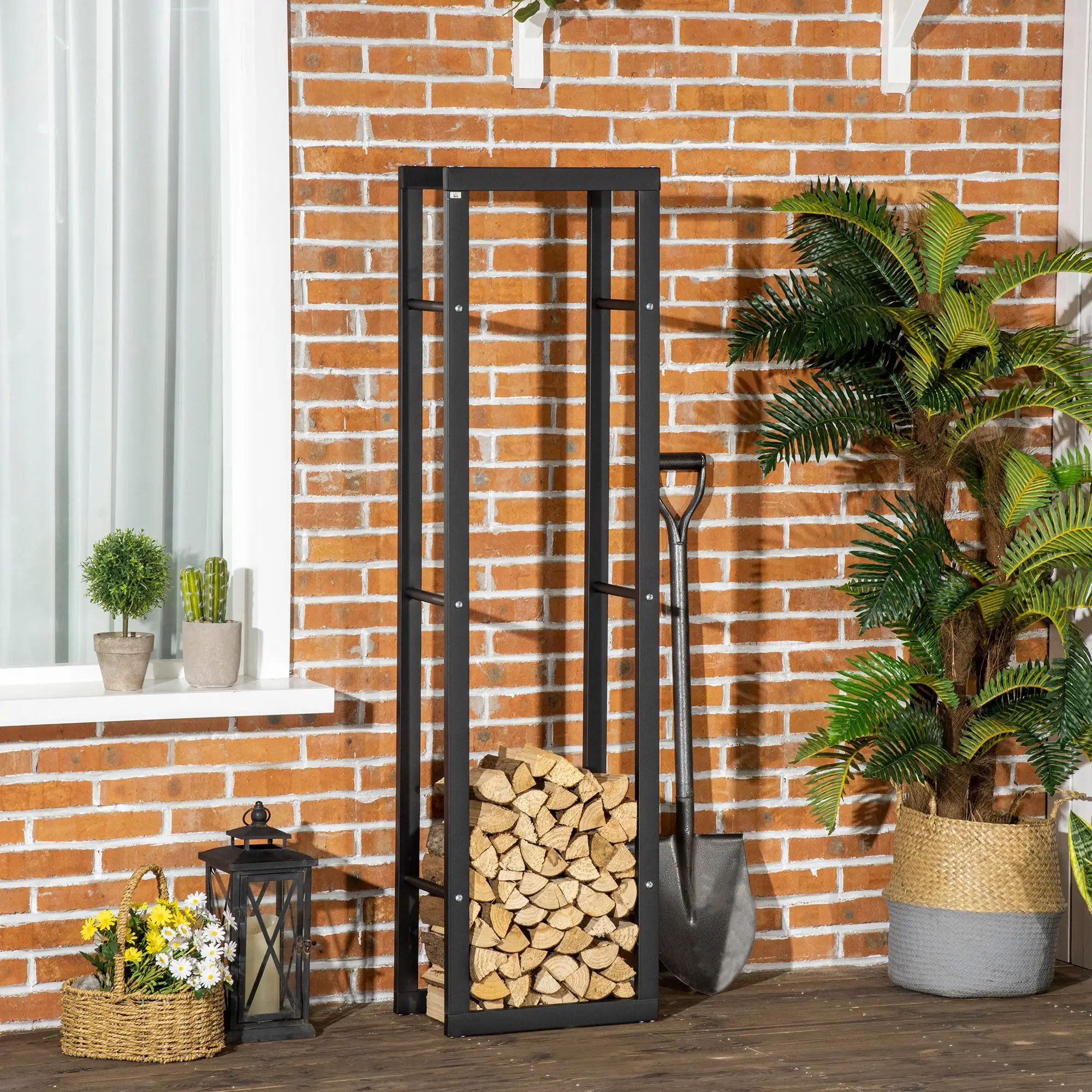 HOMCOM Metal firewood holder for indoor and outdoor 40x25x150cm black