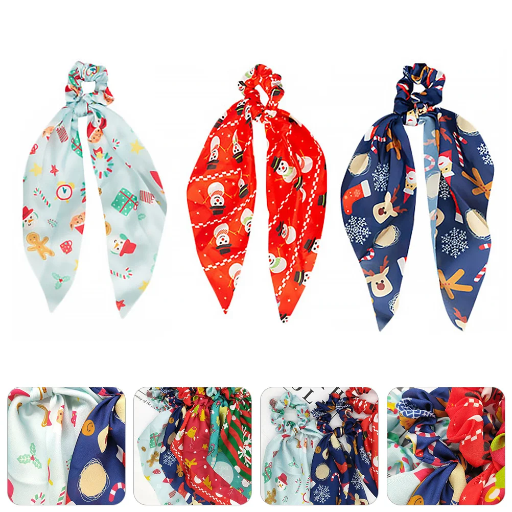 

3pcs Snowflake Rings Christmas Themed Ribbon Hair Rope For Women Holiday Party Hair Accessories Elastic Ties