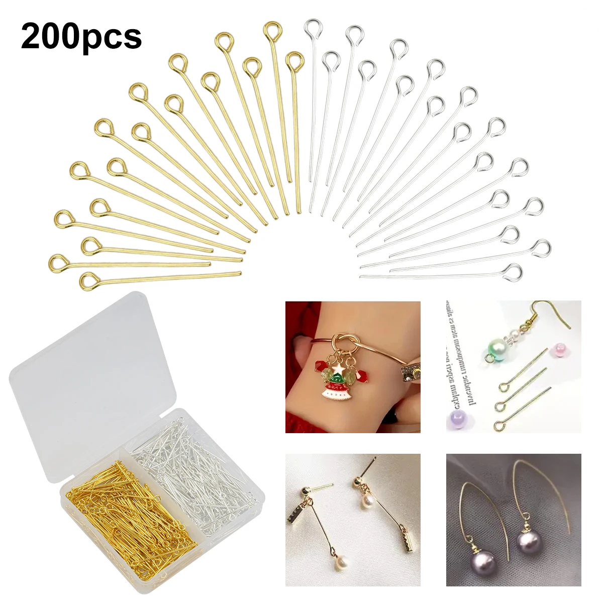 200PCS Alloy 28MM Golden Silver Eye Pins DIY Kit Set Box For Making Women Charms Bracelet Necklace Earrings Jewelry Accessories