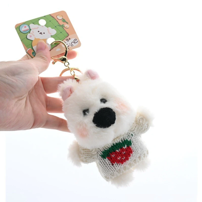 Cartoon Soft Cute Little White Dog Plush Doll Keychain Fun Sweet Jumper Puppy Doll Toy Bag Backpack Charm Children Birthday Gift