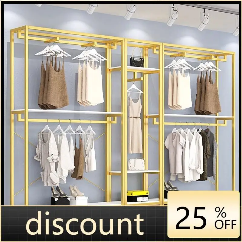 LTT clothing store display rack Hanger in the middle of the floor-standing steel and wood hanger poles