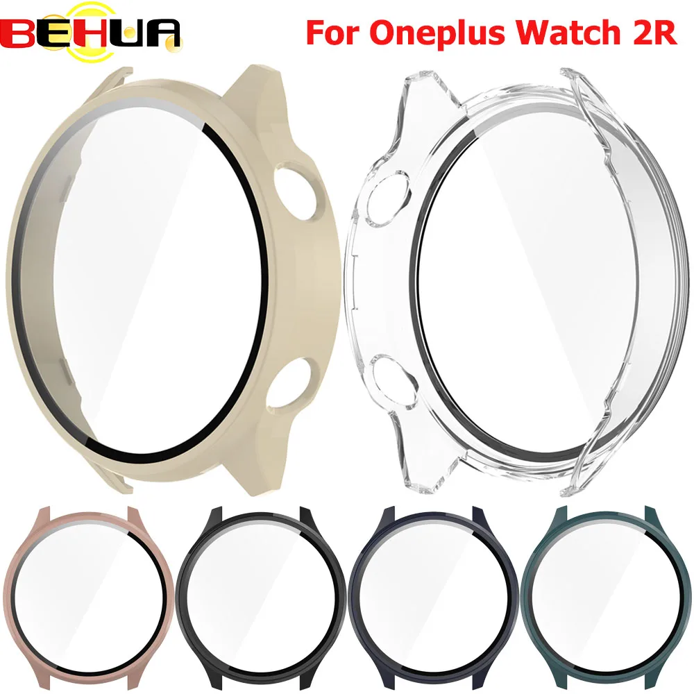 BEHUA PC Full Protective Case For Oneplus Watch 2R Bumper Hard Frame Glass Full Coverage Cases Shell Watch Band Accessories