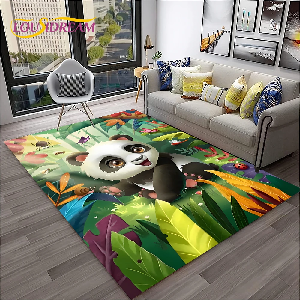 Alfombra antideslizante de dibujos animados en 3D de animales Panda para el hogar, sala de estar, dormitorio, sofá, felpudo, alfombra de área