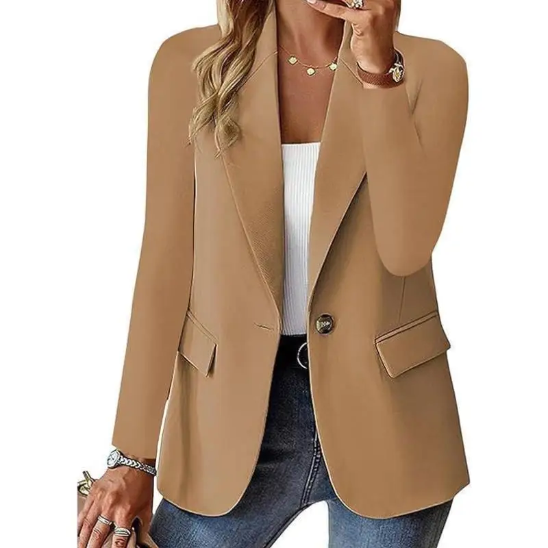 

Busin Casual Women's Suit Jaet Open Front Long New Model Loose Fit Thiened Spring Season Seven Sve Length Double Br...