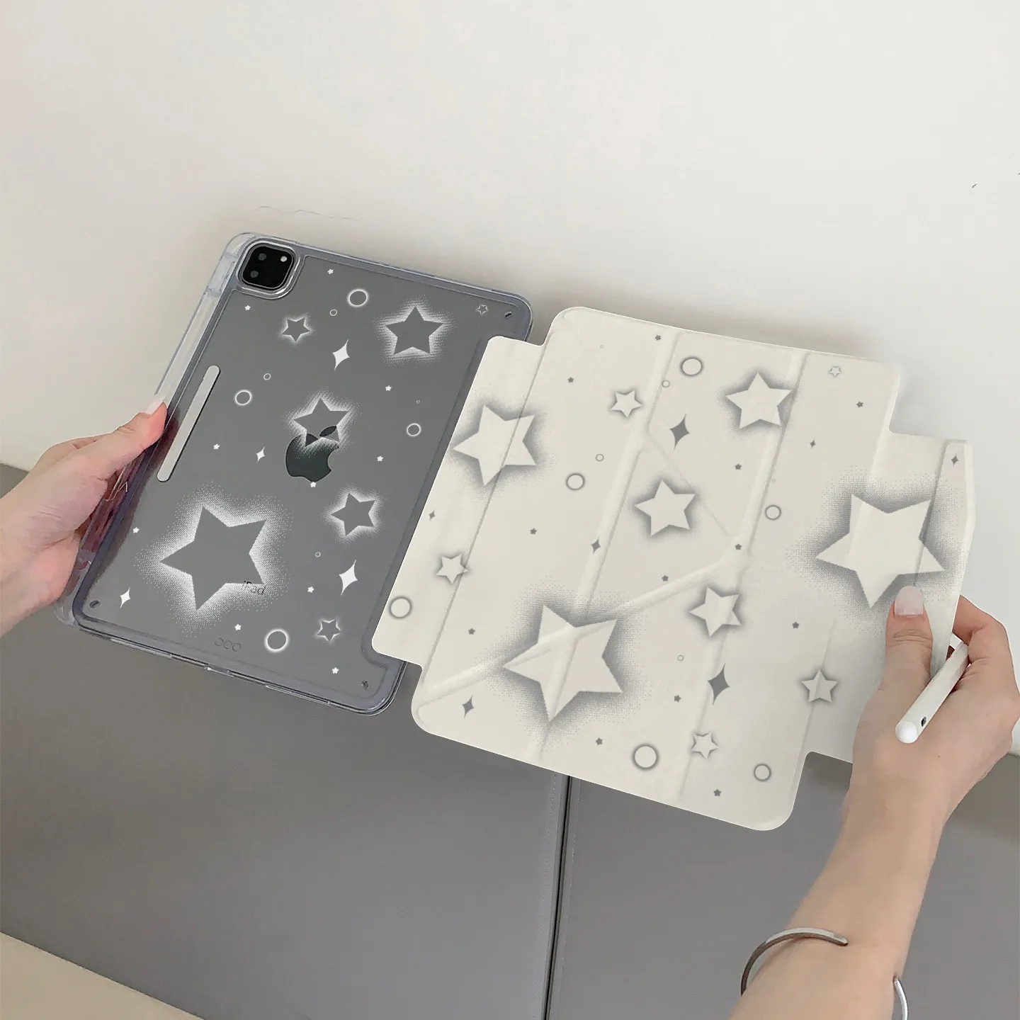 

White Background Stars Korean Ins Y2K Cover For iPad Pro 13 11th M5 M4 12.9 A16 10 8 7 9th 10th Air 11 M2 M3 Mini Tablet Case
