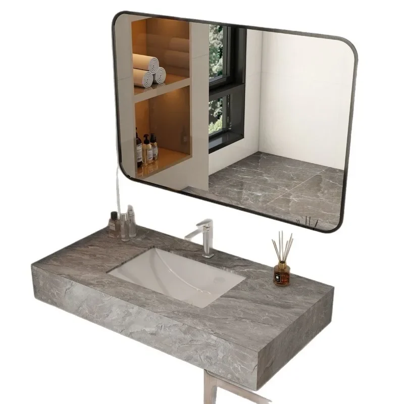 

Balcony Double-layer rock slab wash basin Wall-mounted washbasin B & B bathroom cabinet toilet Small apartment washbasin