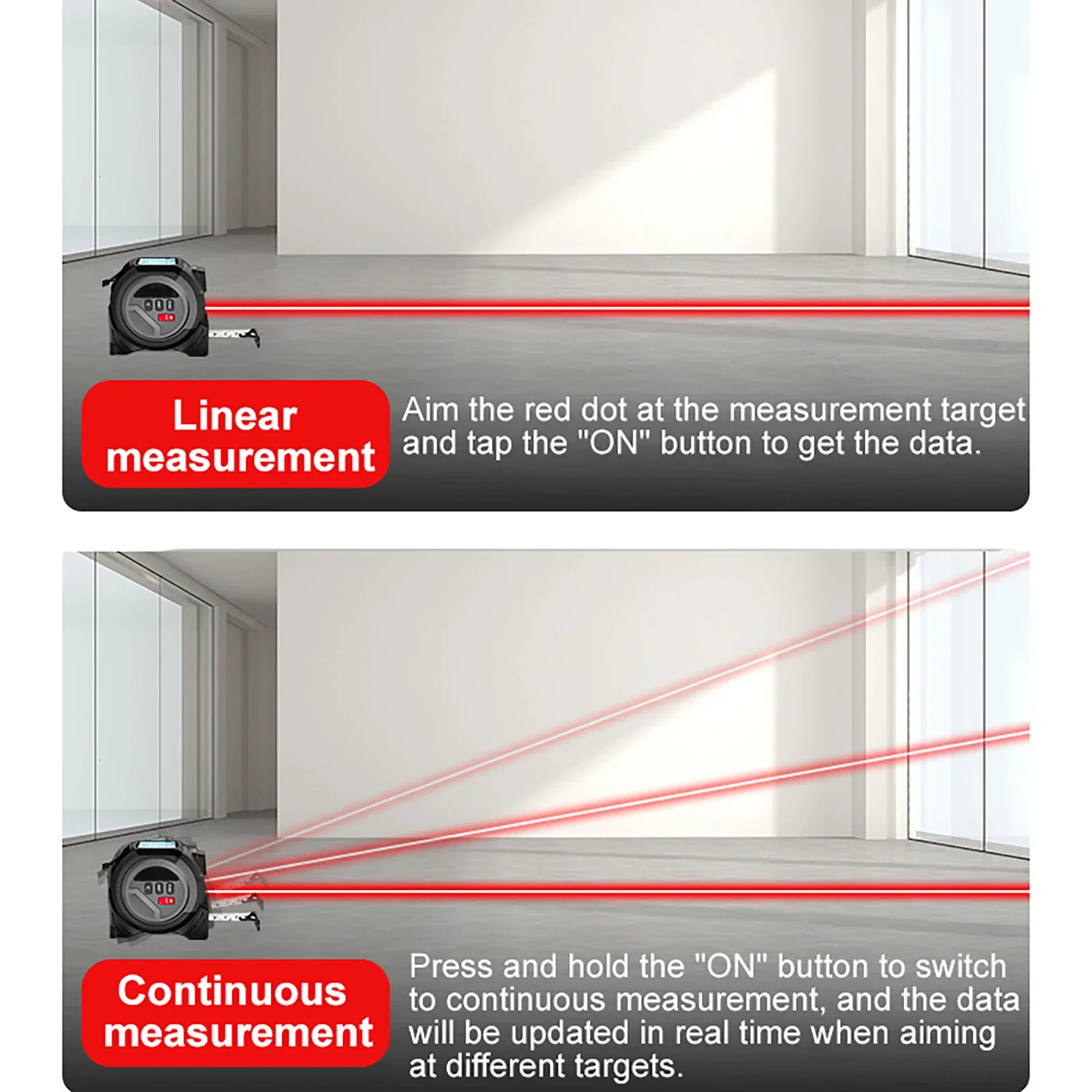 Laser Tape Measure 3 In1 Digital Tape Measure 40/60M High Infrared Precision Rangefinder Steel Measuring with Large Display Tool