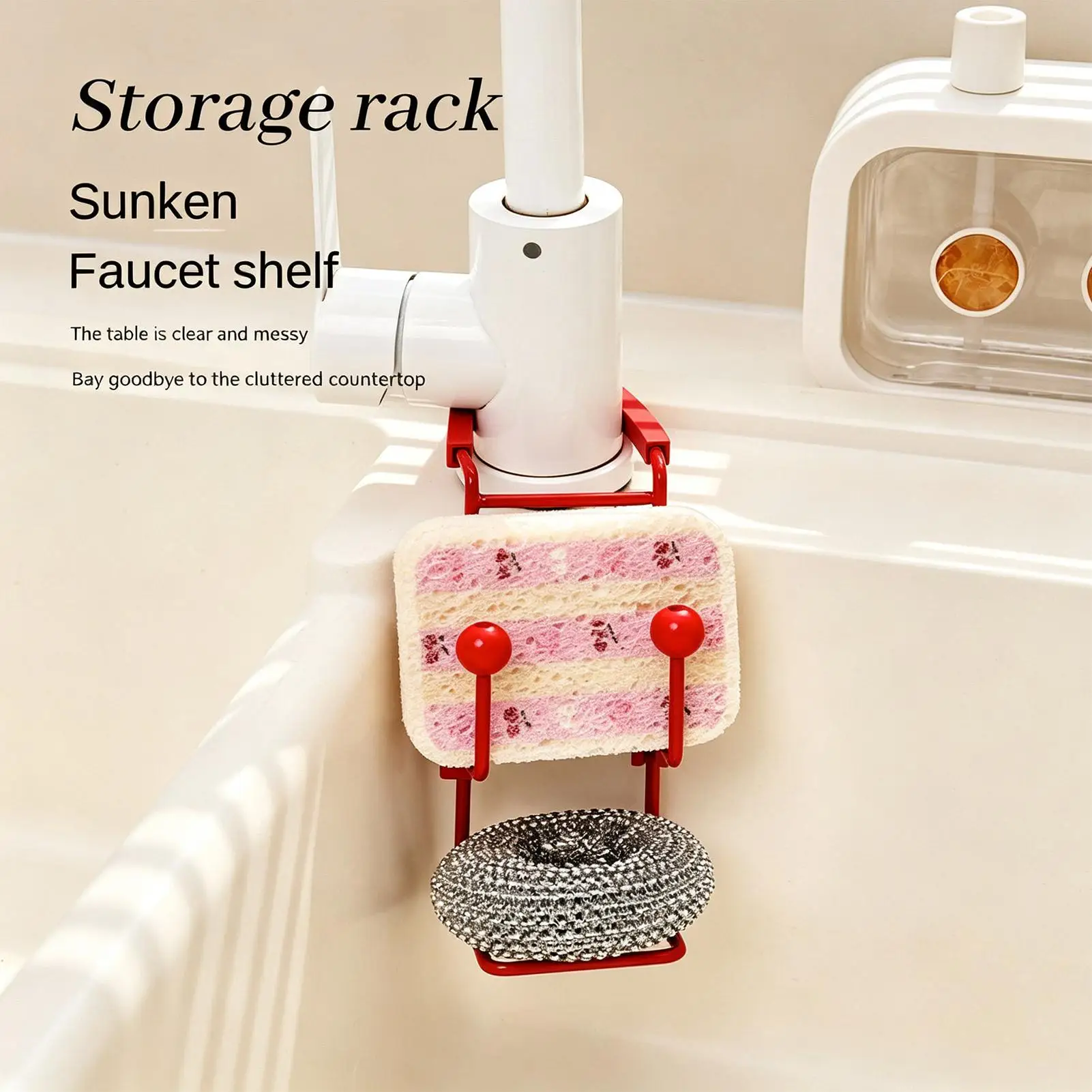 Kitchen Sink Faucet Rack Countertop Steel Wool Drink Shelf Sink Faucet Sponge Organizer For Apartment Farmhouse Dormitory Cafe