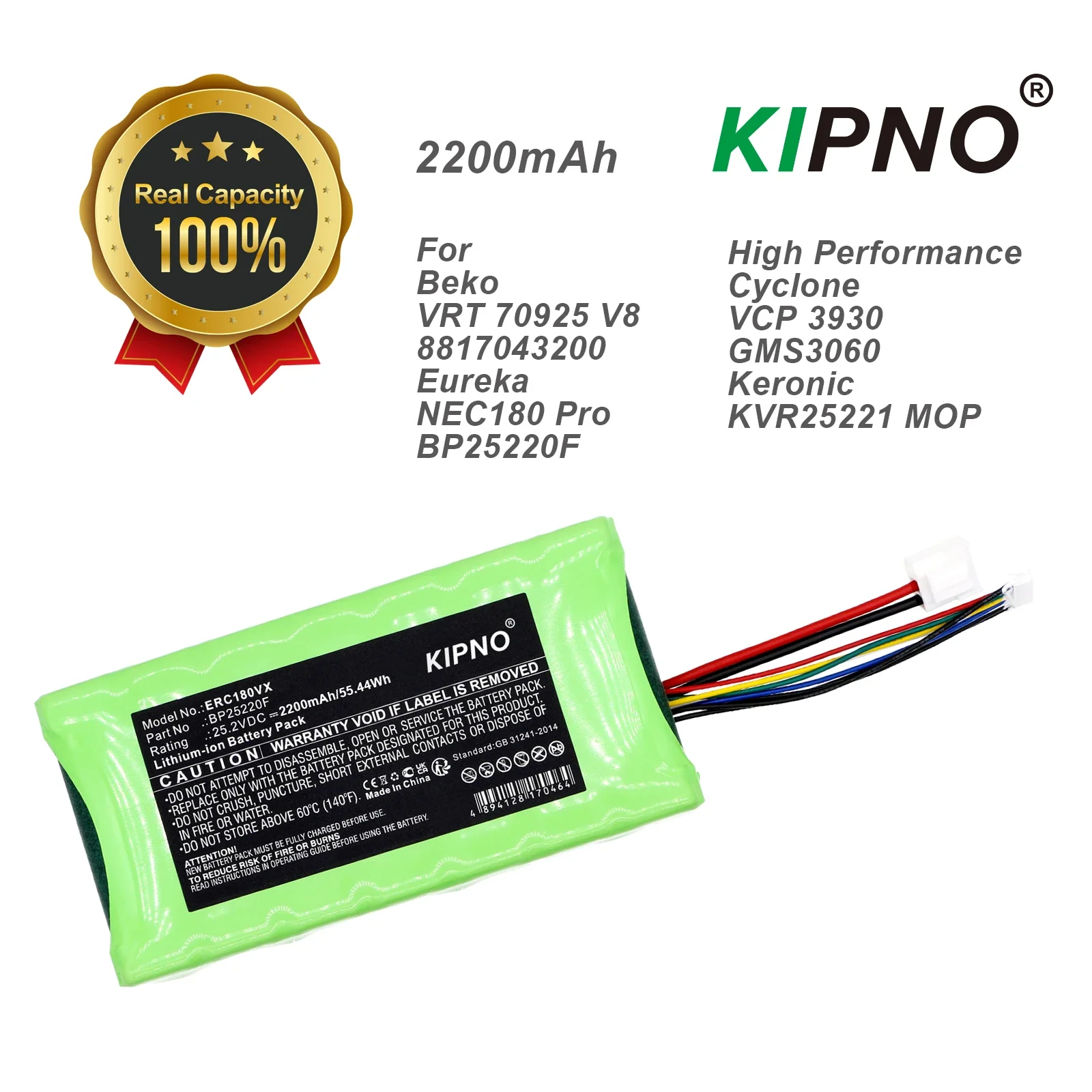 

Vacuum Cleaner Battery 25.2V/2200mAh BP25220F for Eureka NEC180 Pro, Midea VSS1800