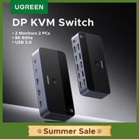 UGREEN DP KVM Switch 2 Monitors 2 PCs 8K 60Hz USB 3.0 Sharing Keyboard Mouse Monitor with HDR 3D for Laptop Desktop Printer