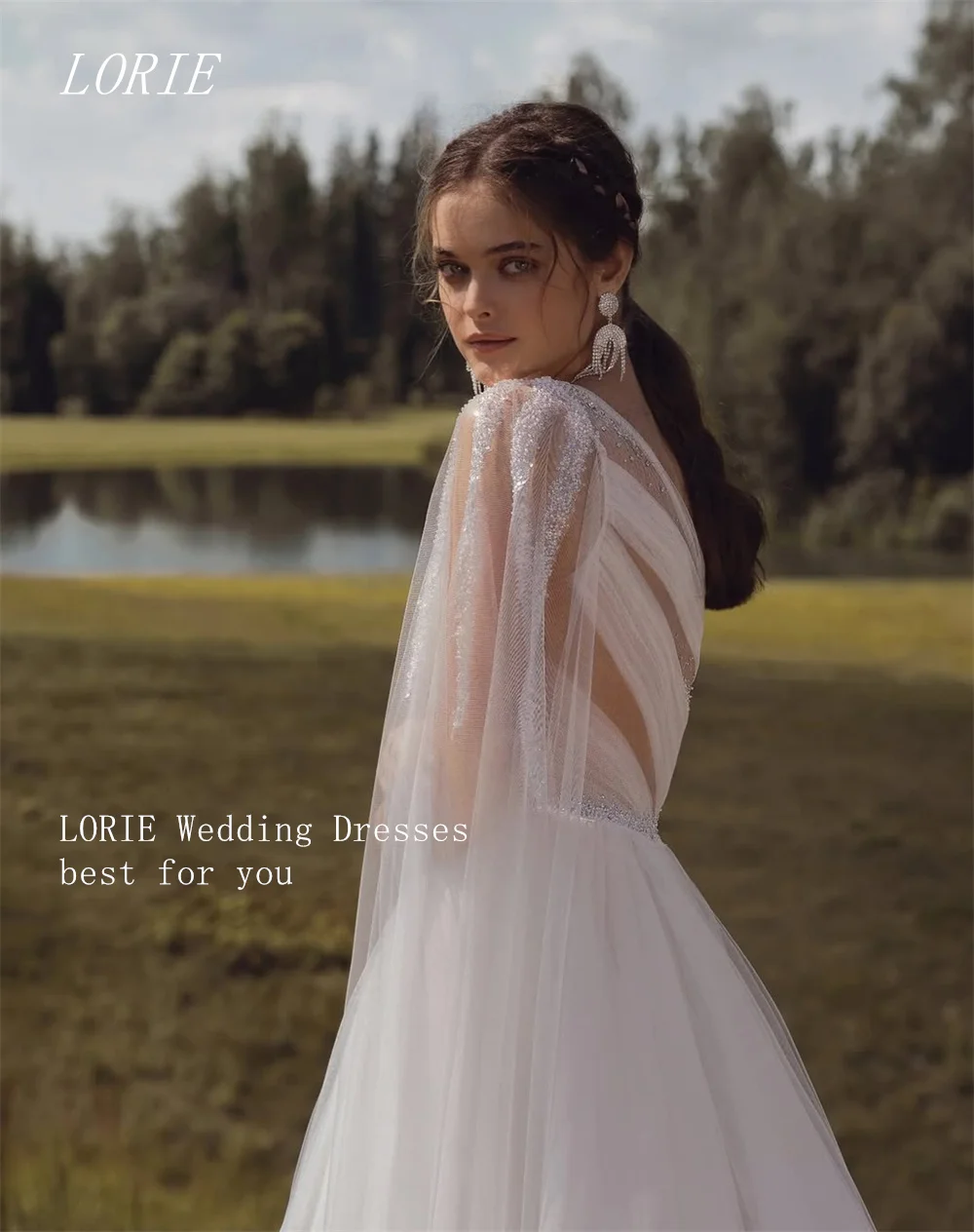 

Роскошное свадебное платье LORIE А-силуэта для гражданской церемонии, элегантное, с бисером, на одно плечо, для помолвки и свадьбы, на заказ, 2026