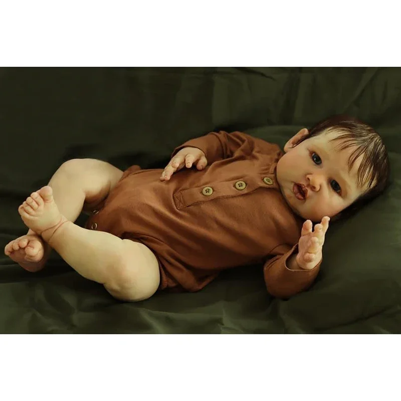 

60cm Blue Sparrow Cloth Body Reborn Baby Toddler Newborn Doll Lifelike Soft Touch 3D Skin Art Doll with Hand Root Hair