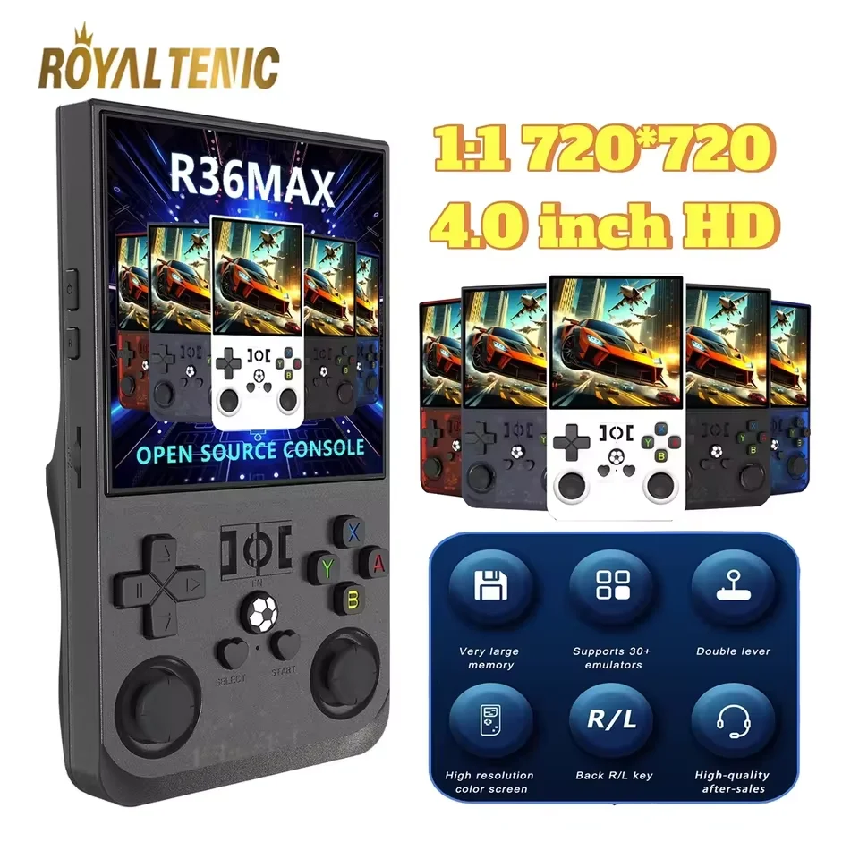 

R36MAX Retro Handheld Game Console Linux System 4.0Inch IPS Screen Portable Pocket Video Player 64GB 128GB Games Kids Gift