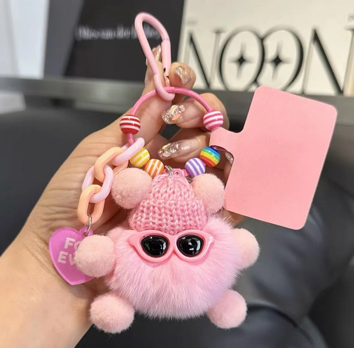 Delicate Cute Real Otter Rabbit Fur Small Black Ball Car Keychain Pendant Women's Plush Fashionable Bag Accessory Gift