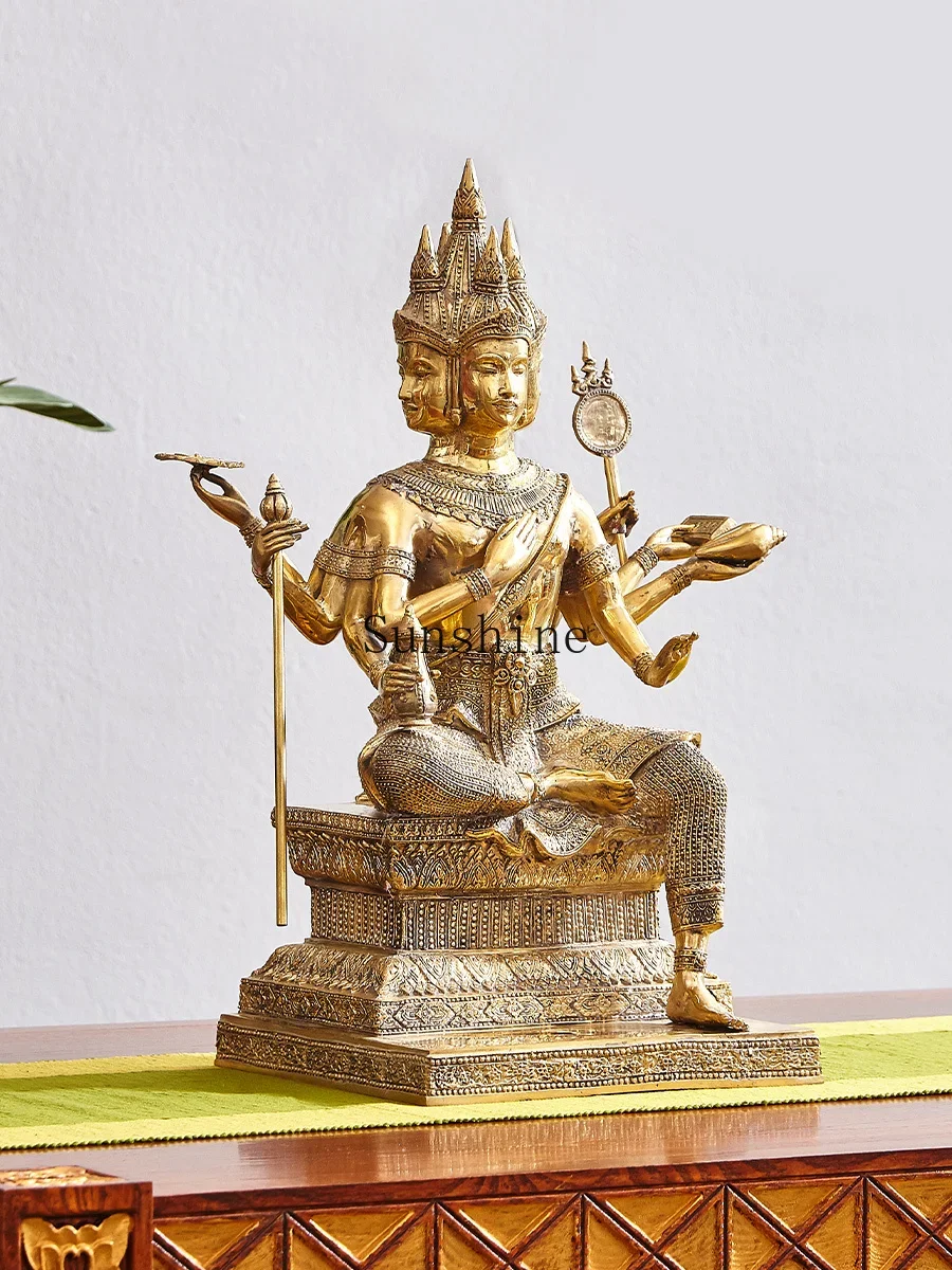 South East Asia pure copper gold-plated four-sided Buddha statue ornament club Zen jewelry decoration