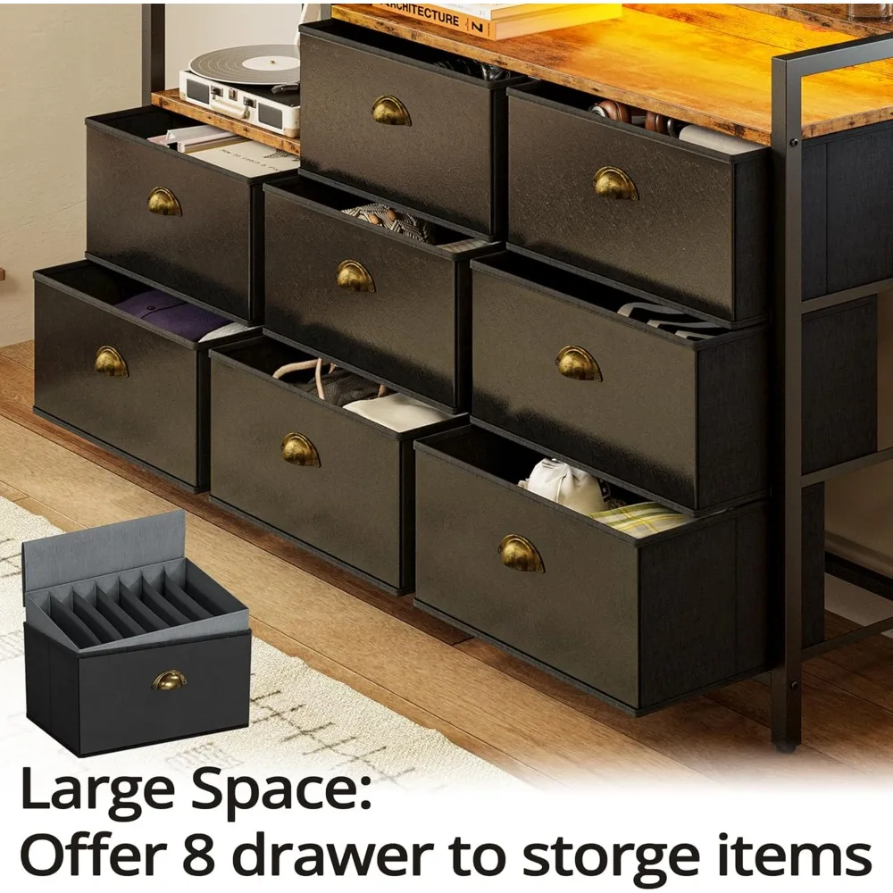 مخرج طاقة وخزانة ملابس بإضاءة LED مع 8 أدراج تشبه الجلد ومحطة شحن #4