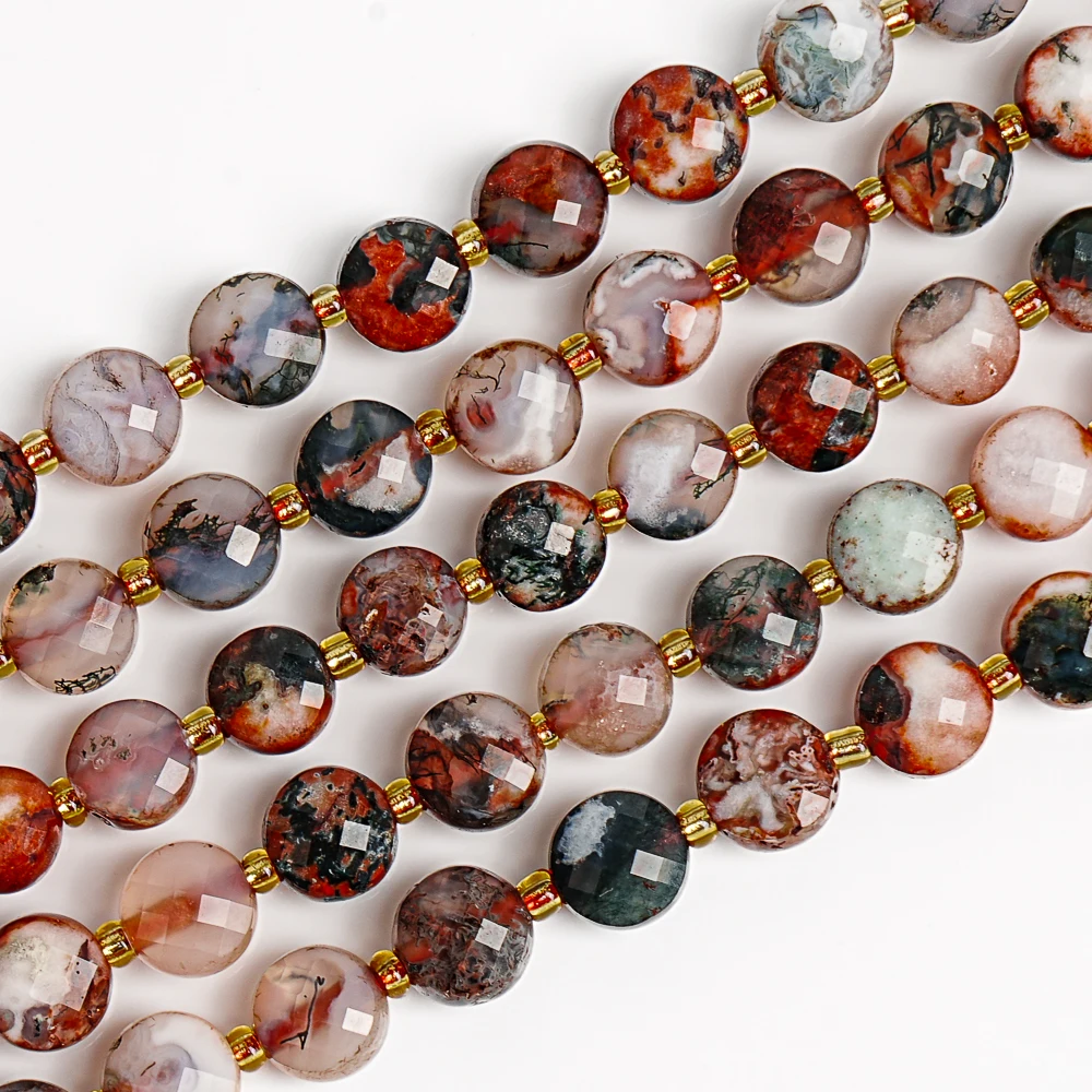 NATURAL RED TREE GRAIN STONE BEADS FACETED FLAT ROUND DISC LOOSE BEADS 6MM FOR DIY JEWELRY MAKING BRACELET NECKLACE VALENTINE