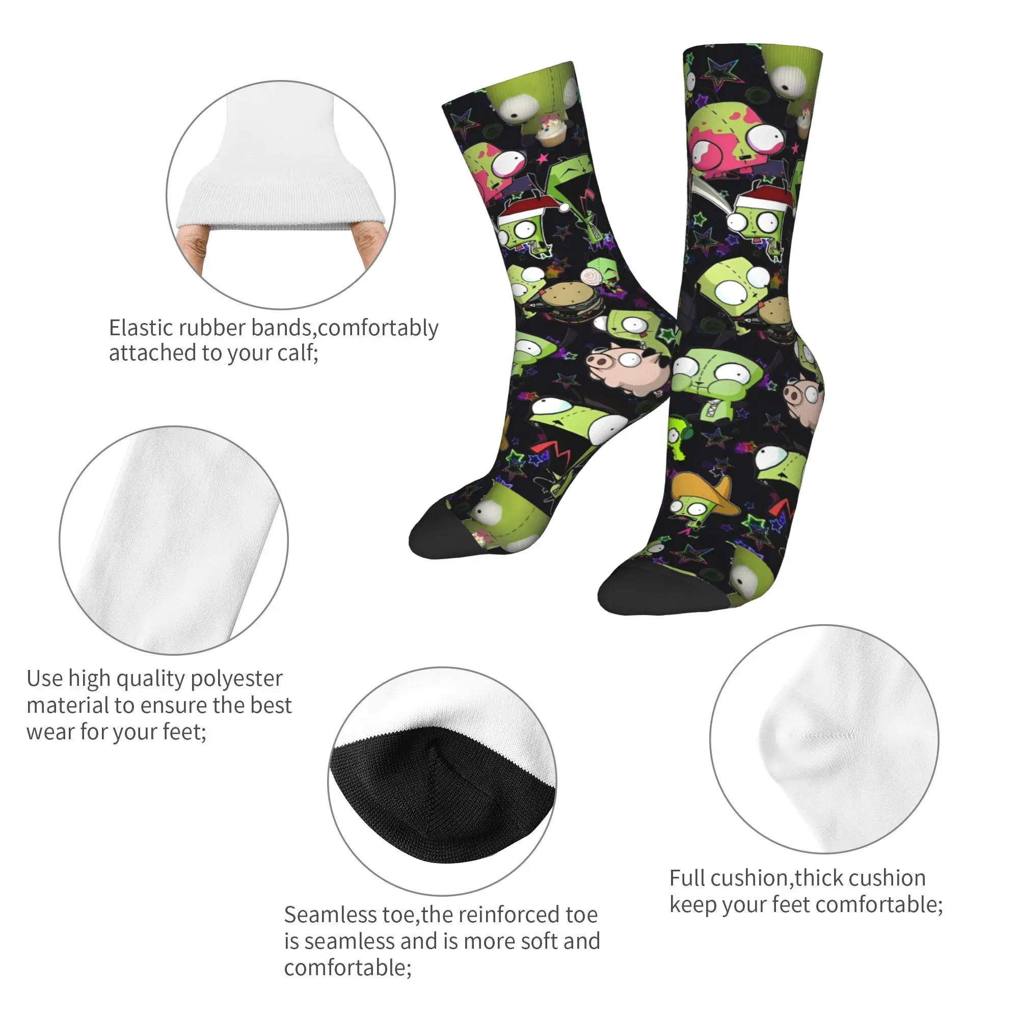 Autumn Winter Harajuku Women Men Cute Invaders Zims  Socks Cartoon  Non-slip Sports Socks,