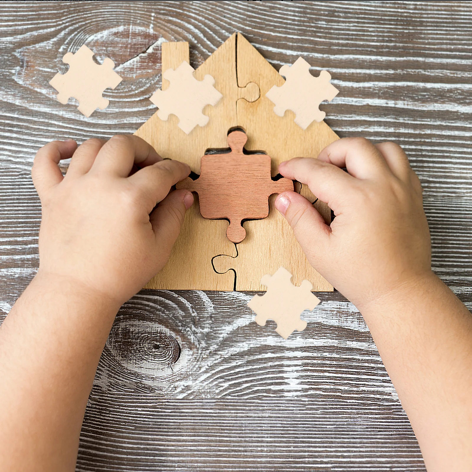

50Pcs Wooden Puzzle Pieces Blank Craft Wood for DIY Painting Projects Kids Crafts Creative Puzzle Cutouts for Home Decor