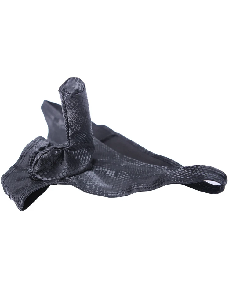 M-3XL Snake Prints PU Leather Jockstrap Men Thongs G Strings 3D Penis Sheath Sexy Bikini Briefs Tanga Ropa Underwear Calzoncillo