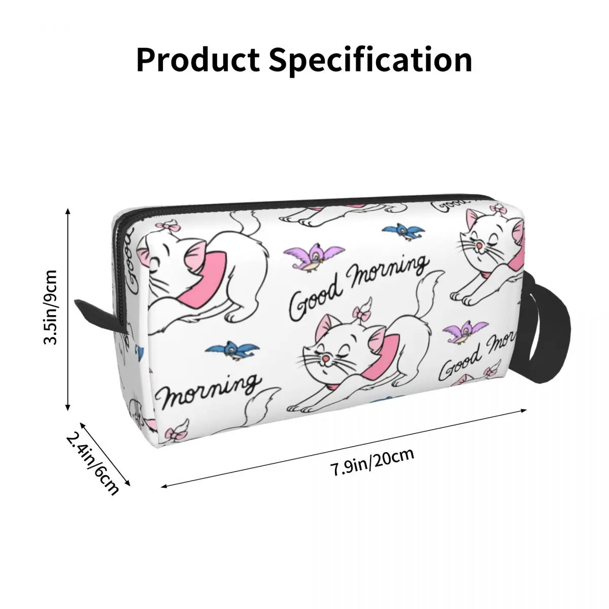 Marie Aristocats Cute Kitty Good Morning Cat Makeup Bag Pouch Cosmetic Bag Travel Toiletry Bag Organizer Storage Purse for Women