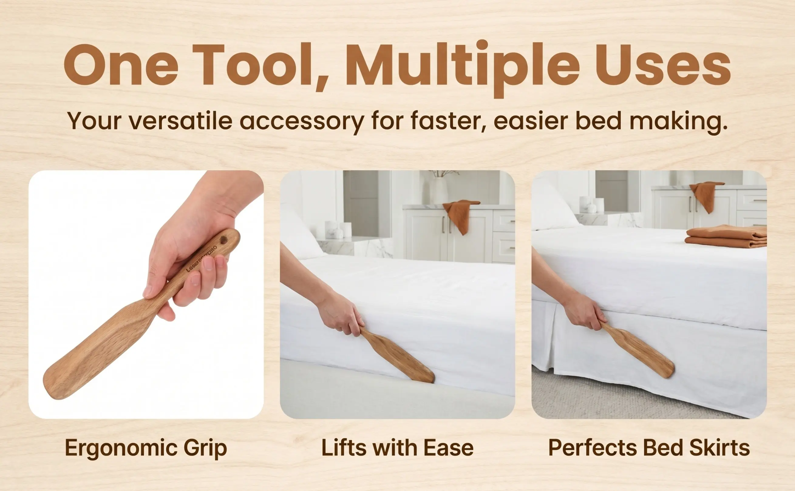 Hotel Grade Wooden Bed Sheet Adjuster Tool Mattress Lifter and Riser for Efficient Sheet Changing Bed Skirts Adjustment and