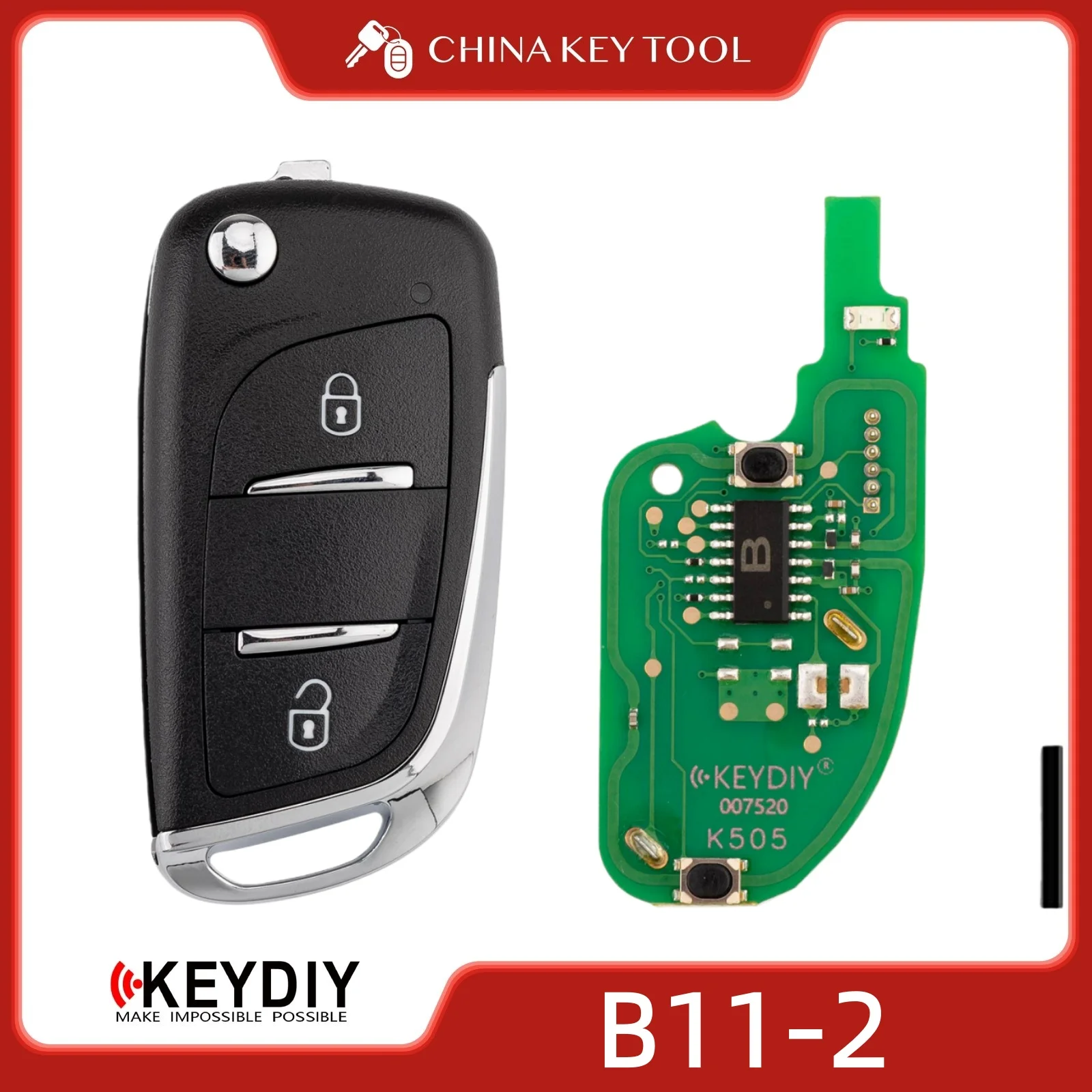 

KEYDIY KD B11-2 Универсальный откидной дистанционный ключ, 2 кнопки, совместимый с PSA типа