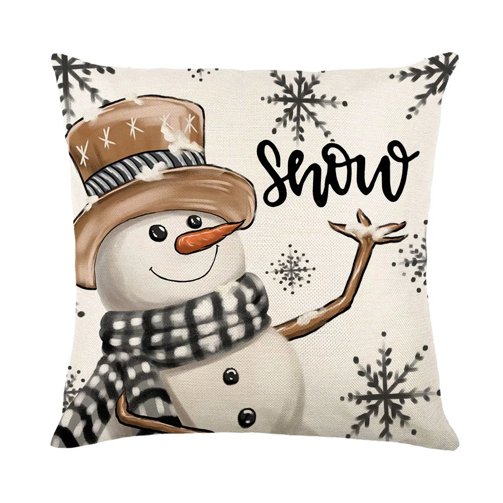 Christmas Pillowcase Elk Snowman Linen Back Cushion Cover Home Bedroom Sofa Car Decoration For Kid Adult Festival Gift