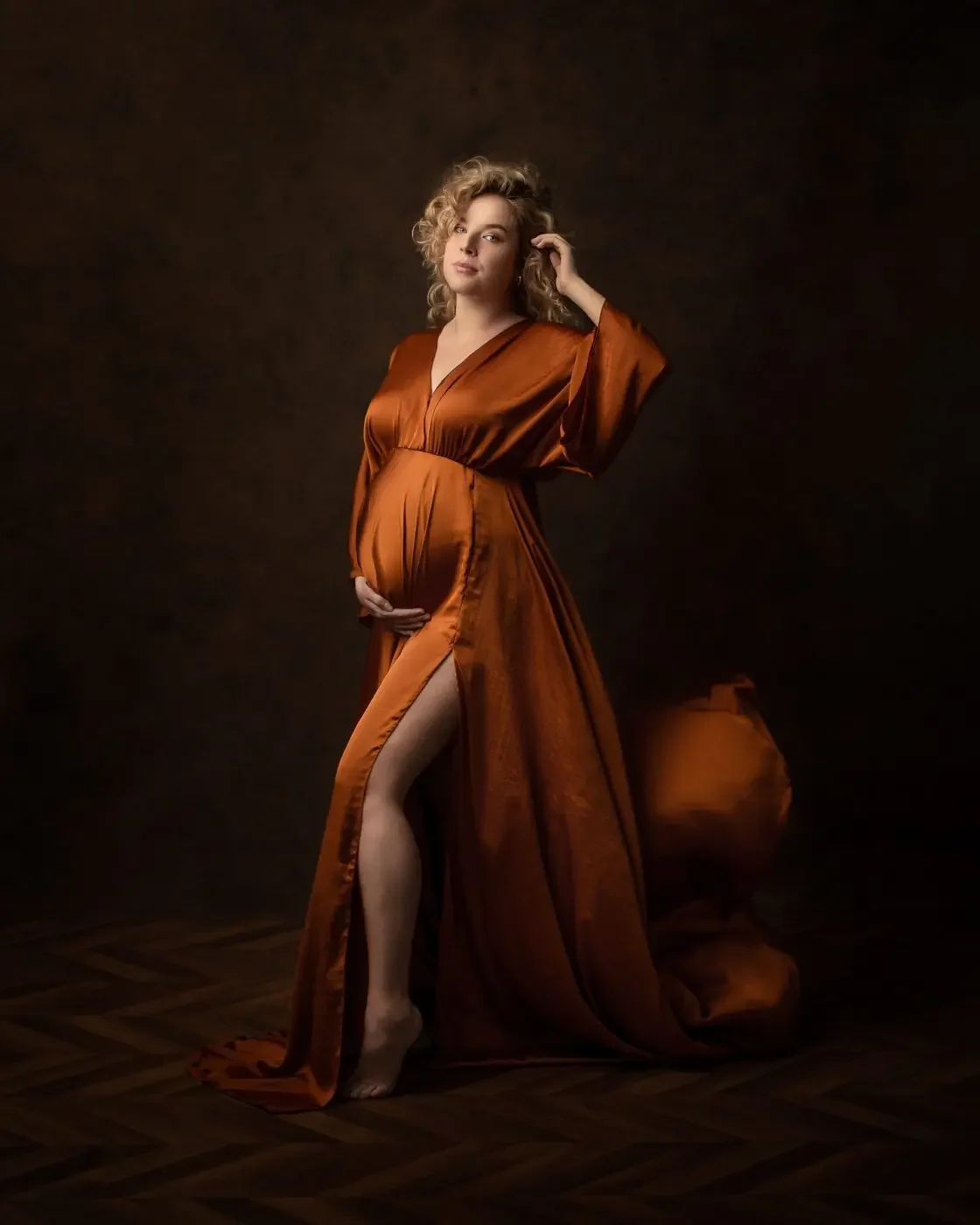 

V Neck Maternity Photography Props Dresses Boho orange Free Size Adjustable Soft Pregnancy Photo Shoot For Baby Shower