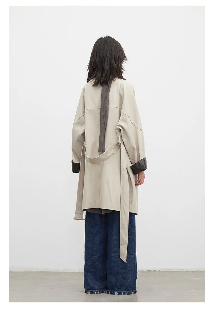 CHIC VEN Korean Women Mid Length PU Jacket Stand Collar One-button Laced Up Overcoat Office Lady Trench Coat Spring Autumn 2026