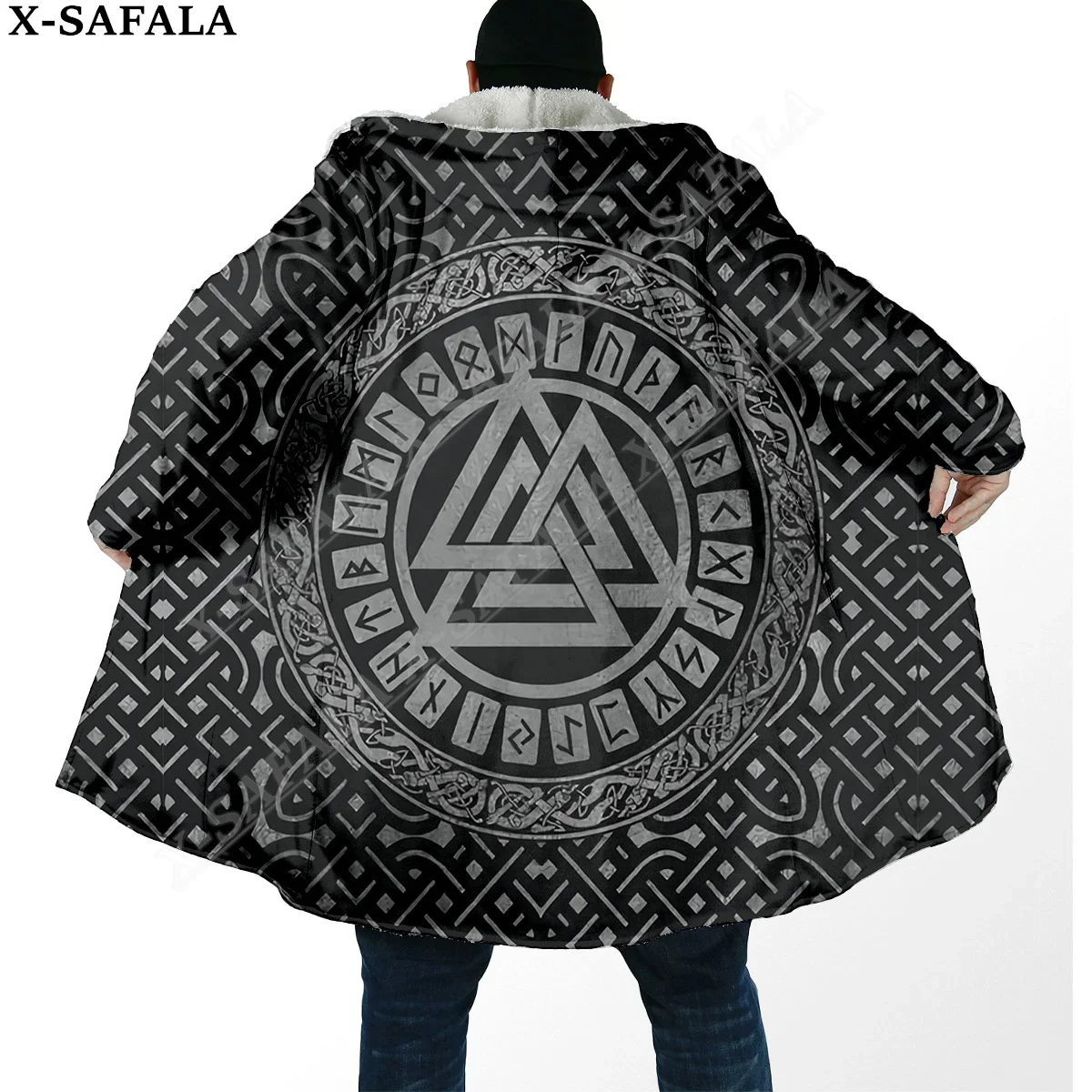 Symbol Viking Tattoo Raven Odin Overcoat Coat 3D Print Thick Warm Hooded Cloak  Men Windproof Fleece Unisex Casual-3