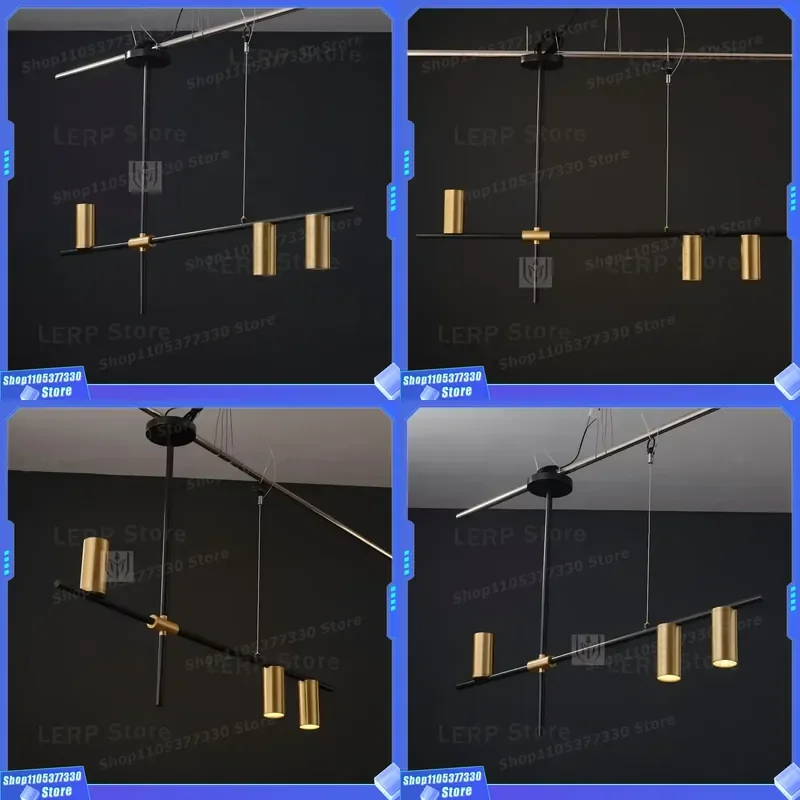 Nordic Vintage Gold Black Chandelier Cylindrical Indoor Lighting Fixture for Hotel Dining Table Bar Counter Desk Lamp Decor