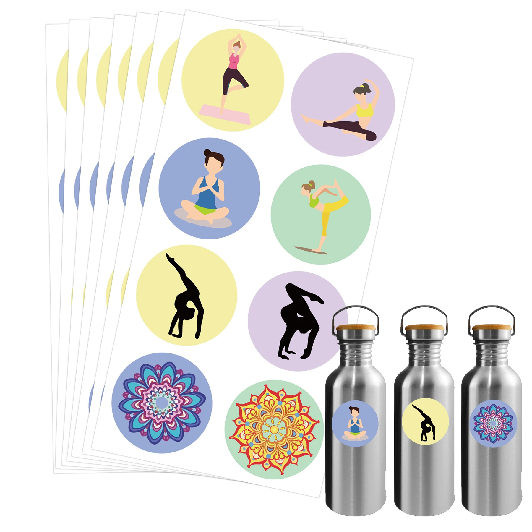 

240 Pcs Yoga Themed Stickers 2-Inch C Figure Colorful Stickers Gift Decoration