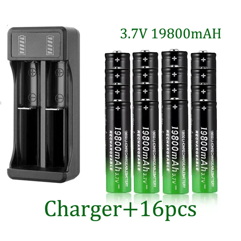 

100% New 18650 Battery 3.7V 19800mAh Rechargeable Li-Ion Battery with Charger for Led Flashlight Batery Litio Battery+ Charger