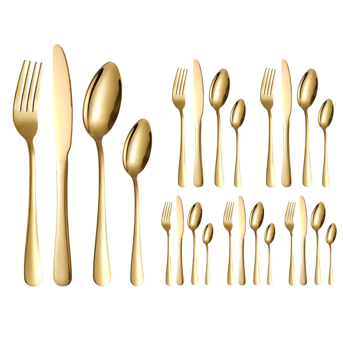 

24Pcs Golden Cutlery Set Stainless Steel Knife Fork Spoon Tableware Flatware Set Festival Kitchen Dinnerware for Home and Hotel