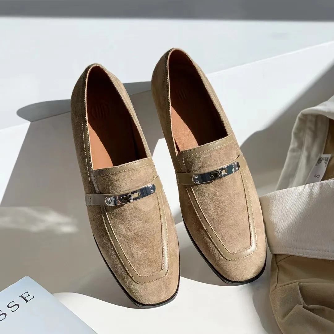 

Повседневные женские лоферы Busin, металлические синие классические брюки цвета хаки, черные, на плоском каблуке, резиновая подошва, кожаная внутренняя часть, удобное oes