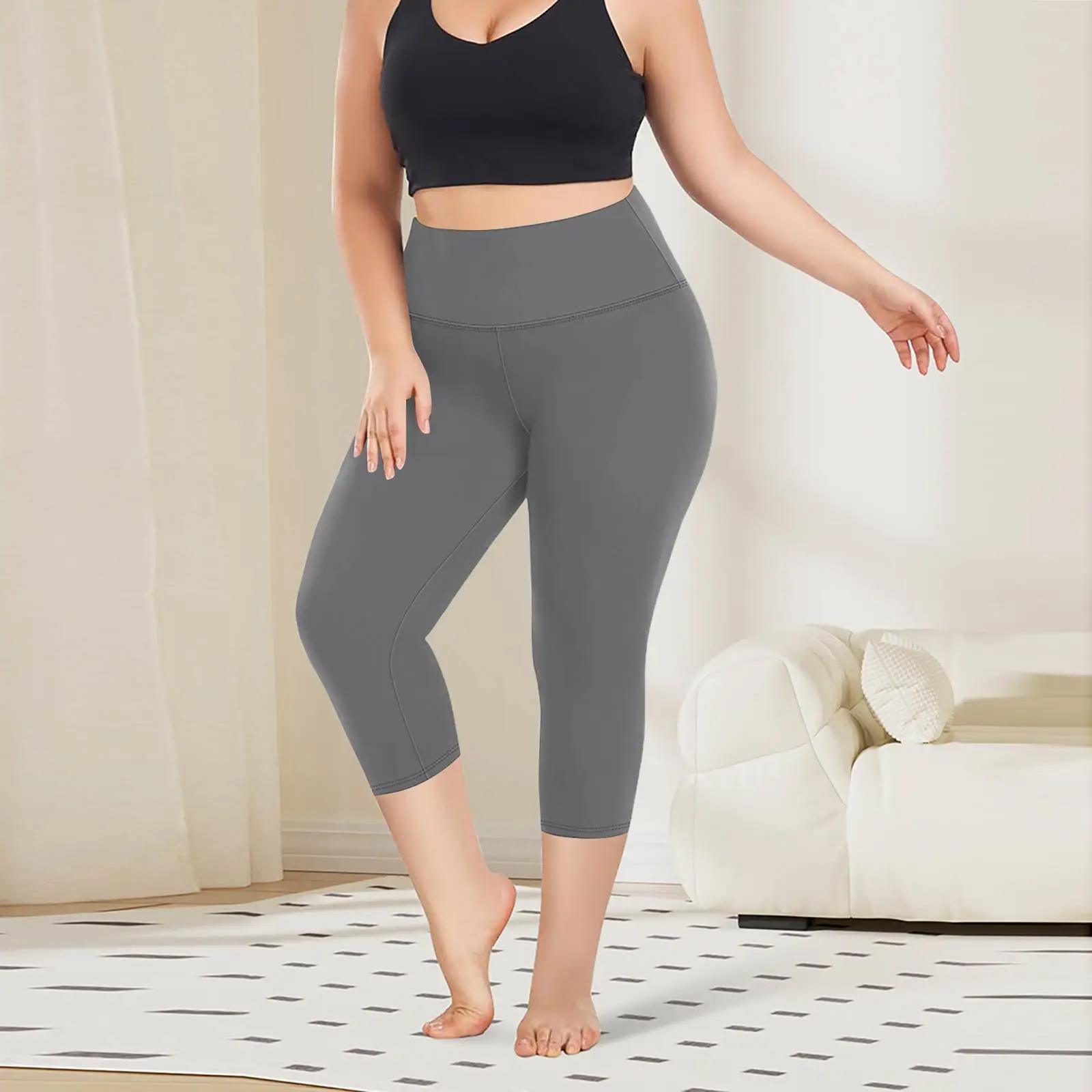 Leggings de Tallas Grandes para Mujer, Leggings Deportivos Casuales de Moda con Cintura Alta y Efecto Levanta Glúteos, Pantalones de Yoga 7/8