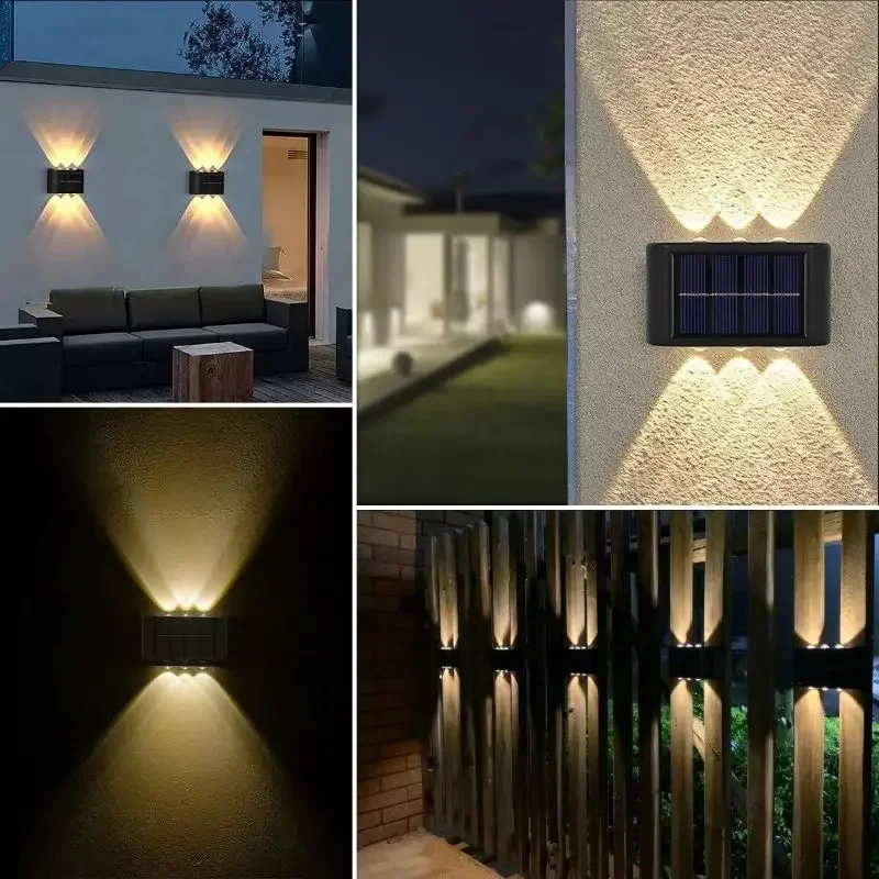 6/10 LED Solar Wall Lamps Top and Bottom Waterproof Lighting for Decorating Garden Fences