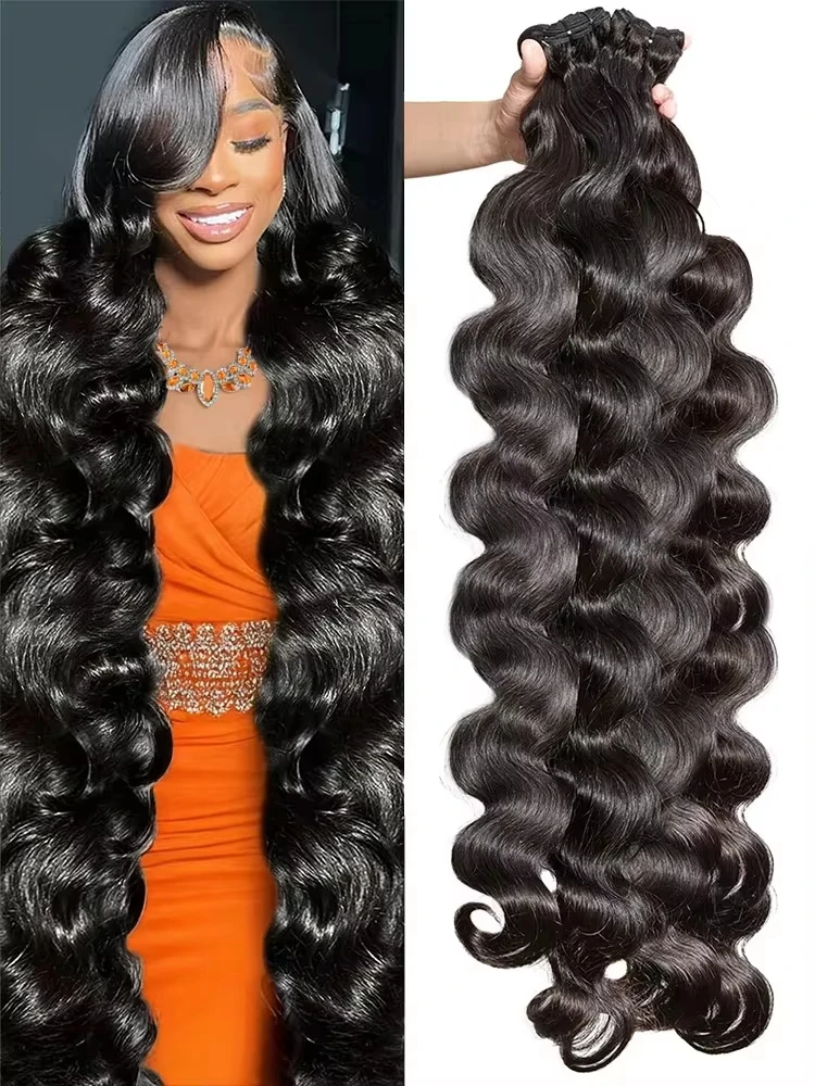 30 32 Inch Body Wave Bundles 100% Human Hair Bundles Raw Hair Extensions Brazilian Remy Natural Water Wave 1 3 4 Bundle Deals