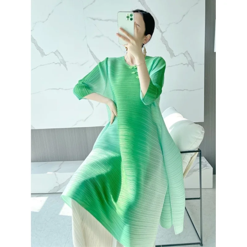 

Pleated Dress Female 2023 Summer New Women Gradually Change Color Fresh Gentle Refreshing Color Cheongsam Upgrade Dress Female