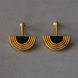 HUANZHI Black Glazed Metal Drop Earrings Geometric Sector Gold Color Irregular Vintage Personality Jewelry New Design