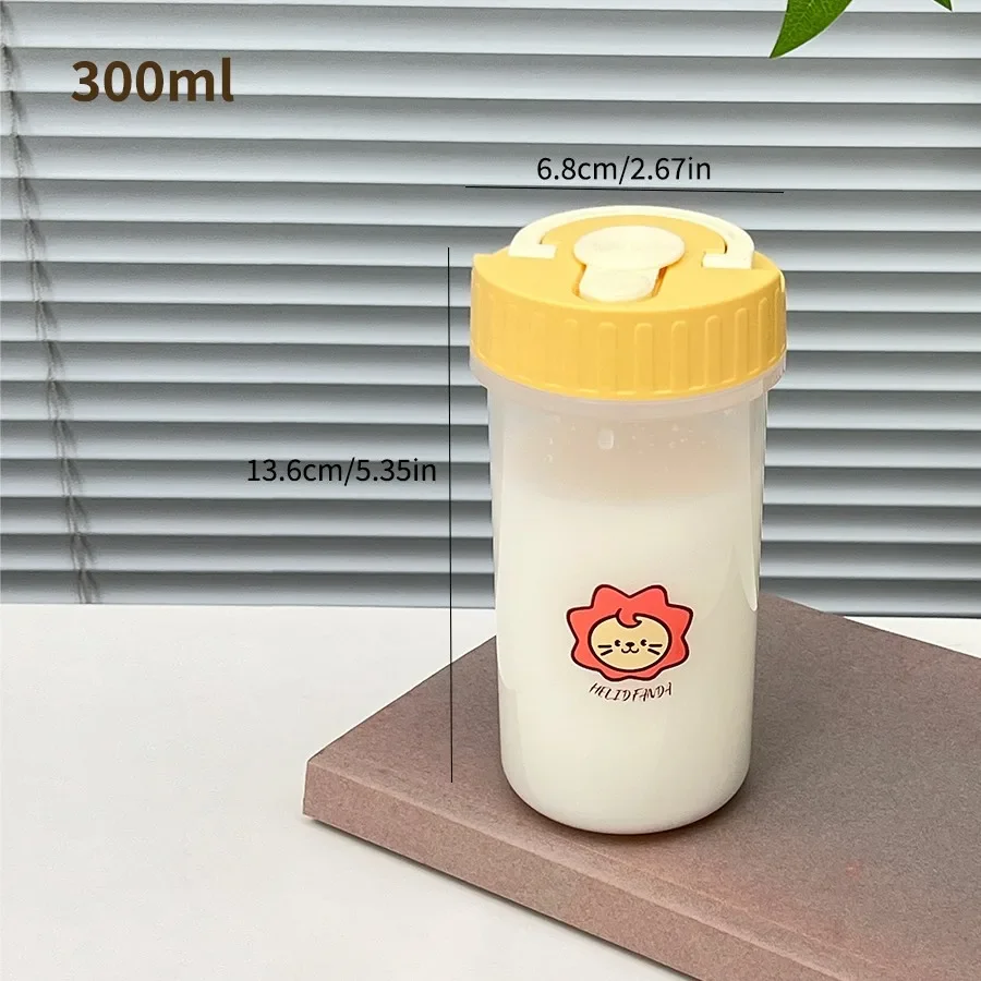 300 ml draagbare plastic waterfles, geschikt voor kinderen en studenten, voor koude en warme dranken, met handvat, luchtdicht en lekvrij, ideaal voor melk en koffie.