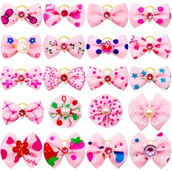 20pcs Pink Dog Bows Valentine's Day Hair Bows For Small Dogs Cute Cat Dog Bows Headwear Rubber Bands Pet Accessories