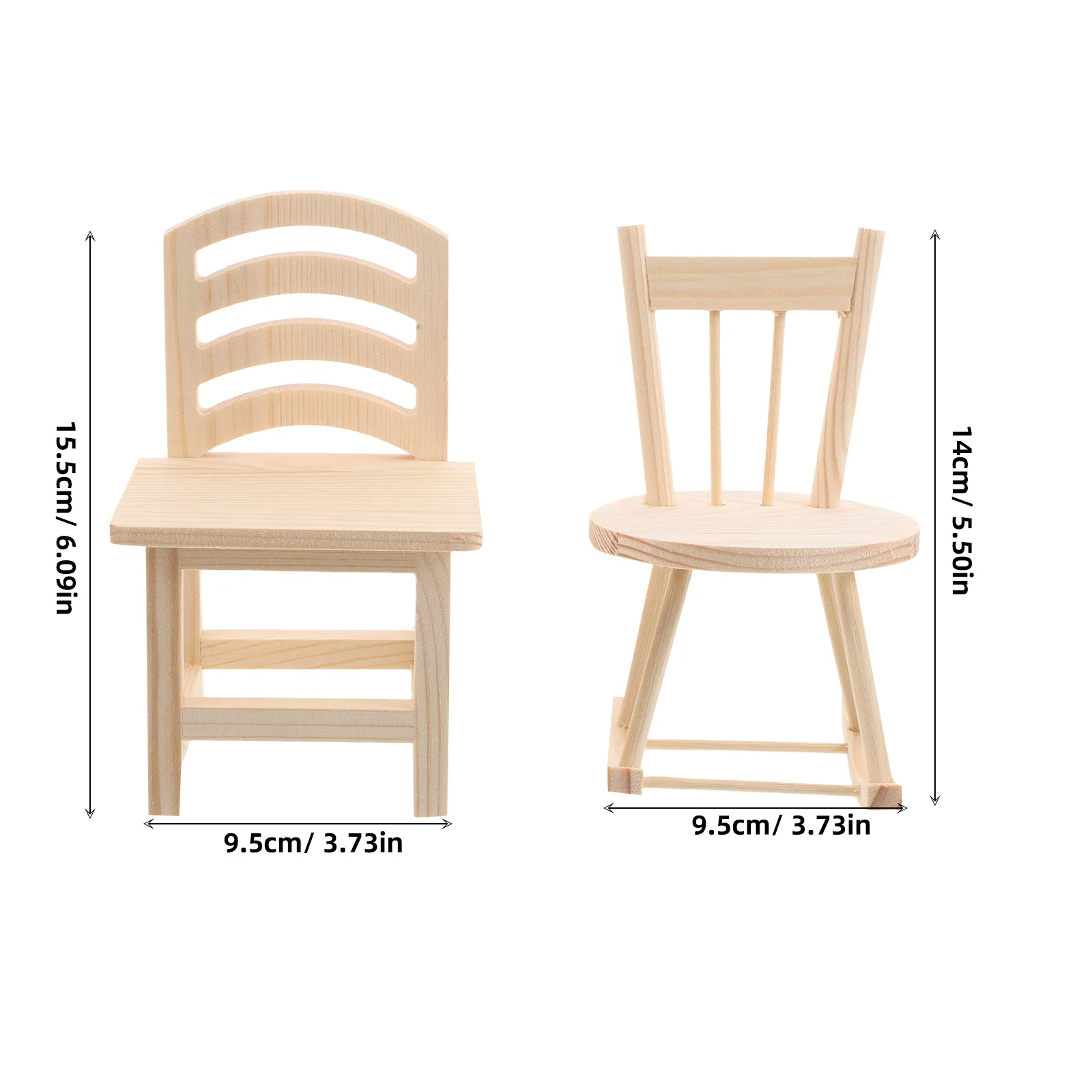 2Pcs Miniature Rocking Chair DIY Kit Wooden Chair for Project Dollhouse Interior Decorative Accessory Fine Motor