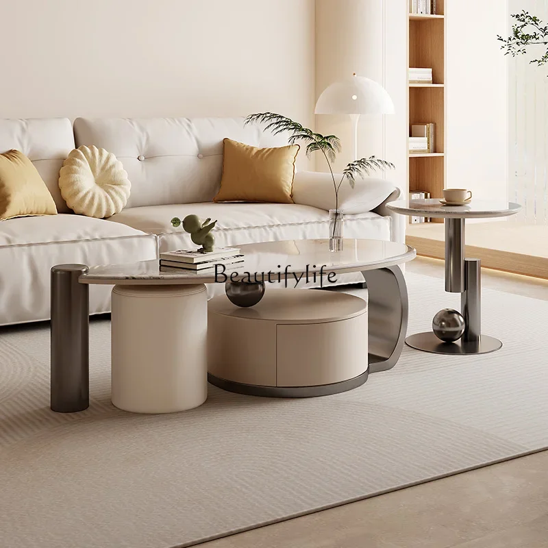 88. طاولة قهوة إيطالية بسيطة من بلاطة الصخور مجموعة غرفة معيشة صغيرة حديثة #2