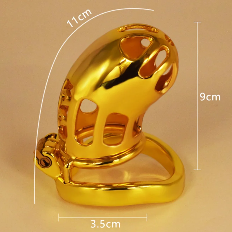 NUUN Gold-plated Plum Cock Cage Curved Penis Ring Metal Chastity Device Invisible Copper Lock Cylinder Ergonomic Penis Ring